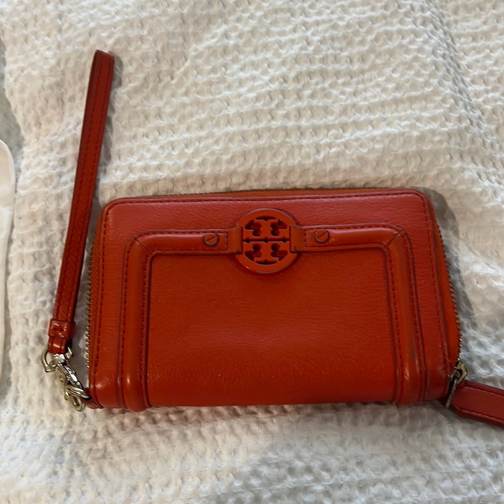 Tory Burch zip wallet 6x4 inches Orange small wear
